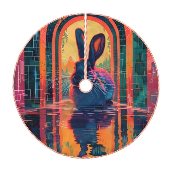 Bingfone Christmas Tree Skirt Mat Christmas Decoration Interior 48" -Neon Rabbit In Archway