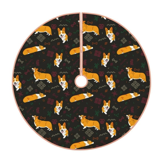 Bingfone Christmas Tree Skirt Mat Christmas Decoration Interior 48"-Royal Corgi1