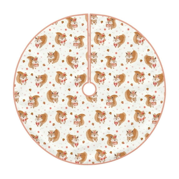 Bingfone Christmas Tree Skirt Mat Christmas Decoration Interior 48" -Squirrel And Rose