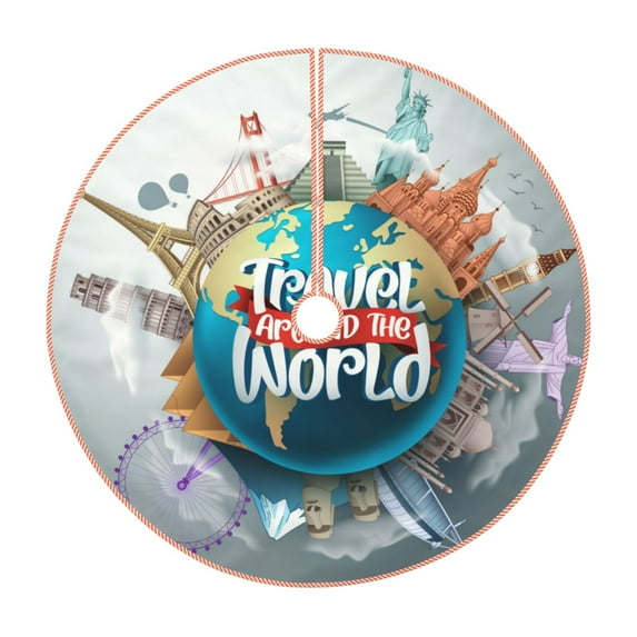 Bingfone Christmas Tree Skirt Mat Christmas Decoration Interior 48"-Travel Around The World