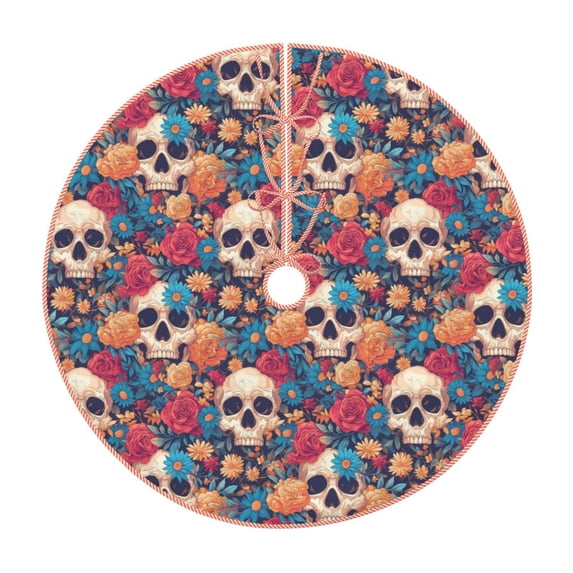 Bingfone Christmas Tree Skirt Mat Christmas Decoration Interior 48" -colorful Skull rose