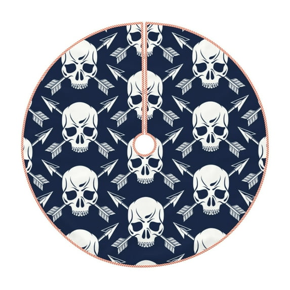 Bingfone Christmas Tree Skirt Mat Christmas Decoration Interior 48" -white arrow Skull