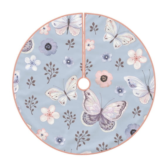 Bingfone Christmas Tree Skirt Mat Christmas Decoration Interior -Blue Butterfly