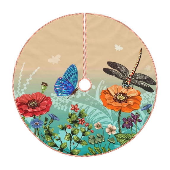 Bingfone Christmas Tree Skirt Mat Christmas Decoration Interior -Colorful Plants And Insects