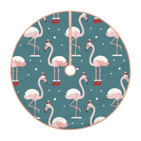 Bingfone Christmas Tree Skirt Mat Christmas Decoration Interior -Elegant Flamingo