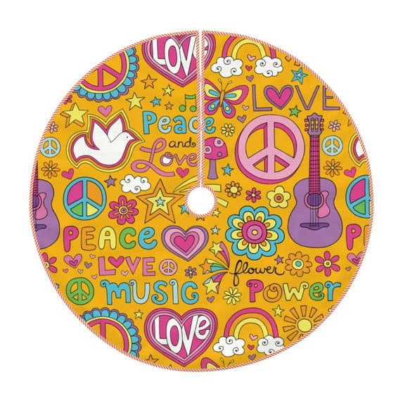 Bingfone Christmas Tree Skirt Mat Christmas Decoration Interior -Peace Love And Dove Flower Power