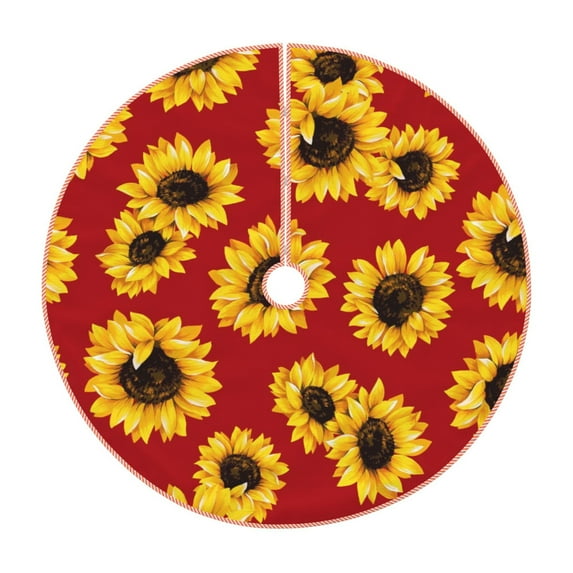Bingfone Christmas Tree Skirt Mat Christmas Decoration Interior -Sunflowers On Red