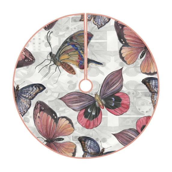 Bingfone Christmas Tree Skirt Mat Christmas Decoration Interior -Vintage Butterflies