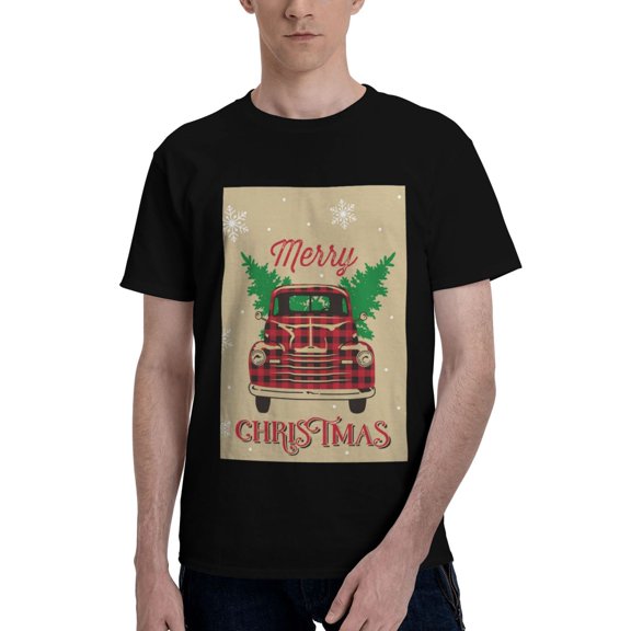 Bingfone Christmas Vintage Red Truck Men'S Loose Fit Short-Sleeve Pocket T-Shirt