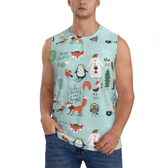 Bingfone Christmas Winter Animals Pattern Men's Tank Tops Workout Sleeveless Tee Shirts Running Beach Tanks for Men-XX-Large