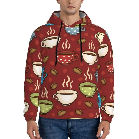 Bingfone Coffee Cups Men'S Drawstring Hoodie Long Sleeve Pocket Sweatshirts-3x-Large