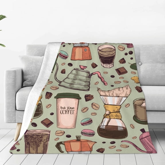 Bingfone Coffee Makers Macaroons Chocolate Print Flannel Fleece Blanket Throw Blanket For Bed,Sofa,Couch,Travel,Camping(40"X30")