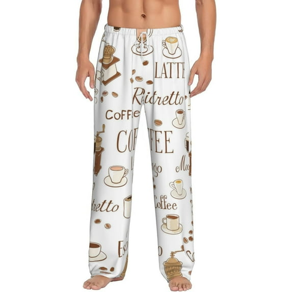 Bingfone Coffee Mens All Over Print Sleep Pajama Pants-Large
