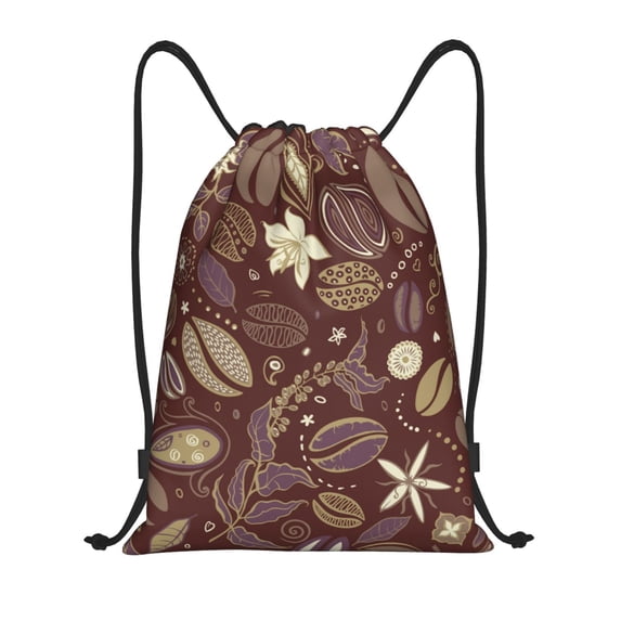 Bingfone Coffee and Flowers Drawstrings Backpacks Bags for Men Women Gym Drawstrings Bag-Small
