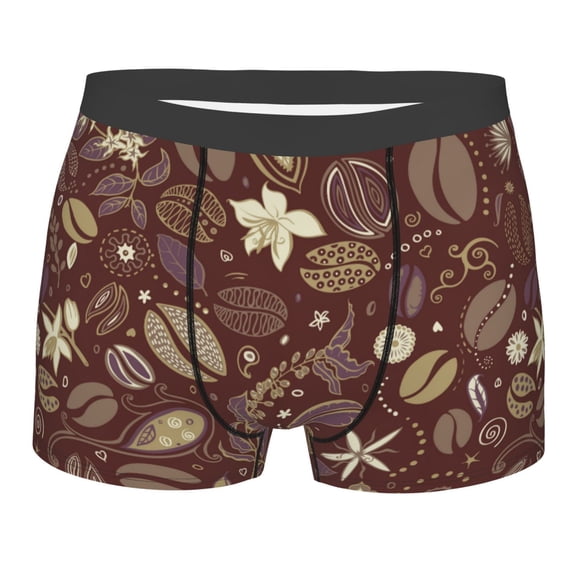 Bingfone Coffee and Flowers Men's Underwear - Casual Stretch Boxer Briefs-Large