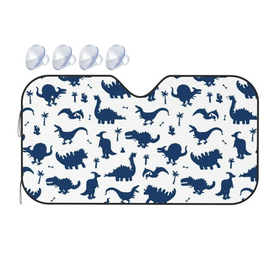 Bingfone Collection Of Cute Cartoon Dinosaurs Blue Silhouette Pattern Car Windshield Sunshade,Sun Foldable Sun Shield Sun Visor For Car - Small