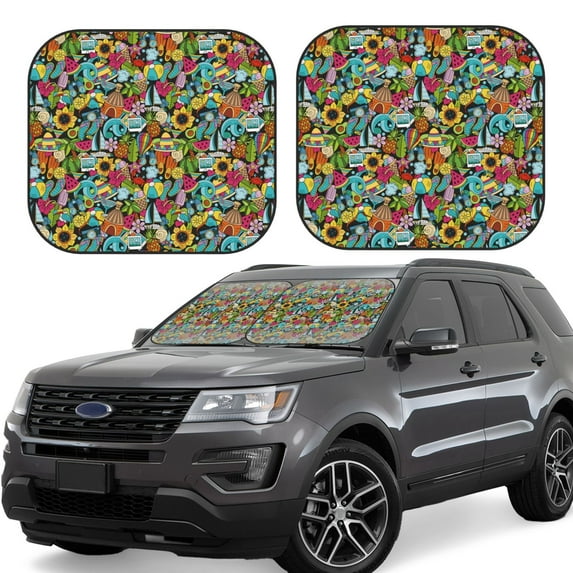 Bingfone Color Summer Windshield Sun Shade 2-Piece Foldable Car Front Window Sunshade for Most Sedans SUV Truck - Medium