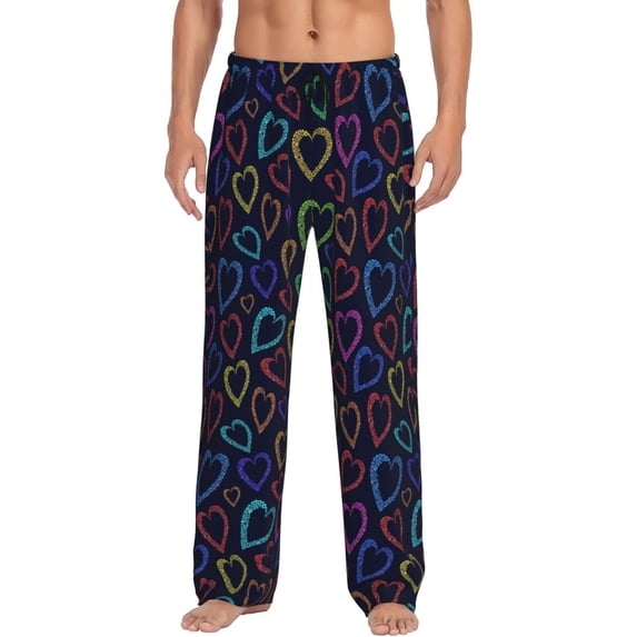 Bingfone Colored Hearts Mens All Over Print Sleep Pajama Pants-XX-Large