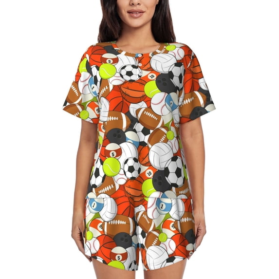 Bingfone Colorful Balls Print Pajamas Sets for Women Soft Short-Sleeved Pjs with Lounge Shorts Two Piece Sleepwear