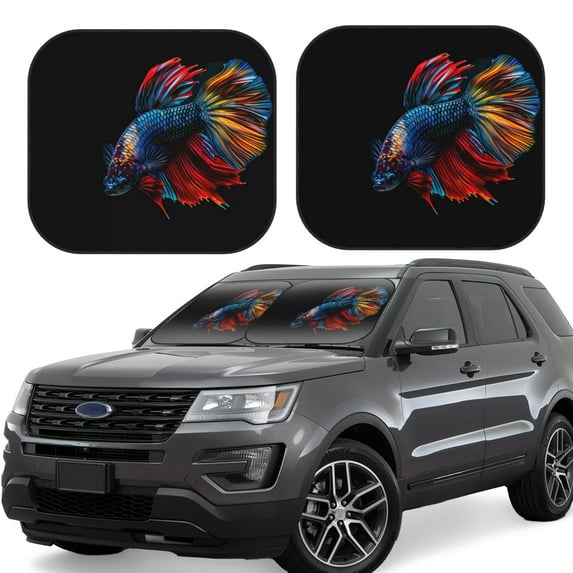 Bingfone Colorful Betta Fish Windshield Sun Shade 2-Piece Foldable Car Front Window Sunshade for Most Sedans SUV Truck - Medium