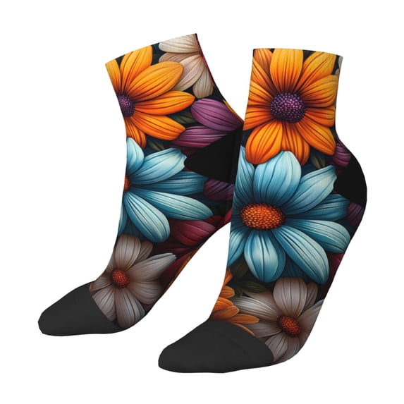 Bingfone Colorful Blooming Flowers Design Patterned Men's Women's Casual Cotton Socks