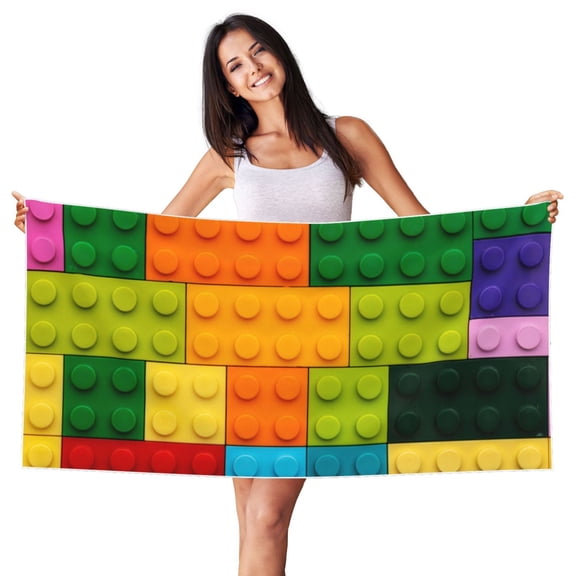 Bingfone Colorful Building Blocks Oversized 27.7x55 Inches Beach Towel, Super Absorbent Soft Plush Pool Towel, Bath Towel for Travel Sports Pool Swimming Bath Camping Yoga Girls Women Adults