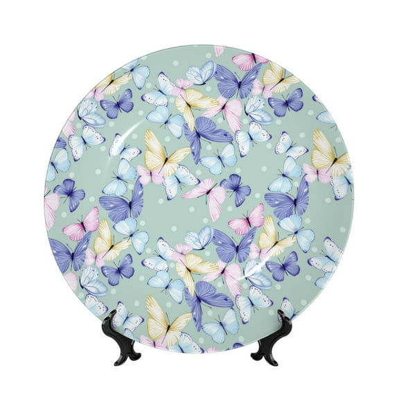 Bingfone Colorful Butterfly Print Bone China Dinner Decorative Plates,Handmade Ceramic Dinner Plate with Stand for Home Club-10in