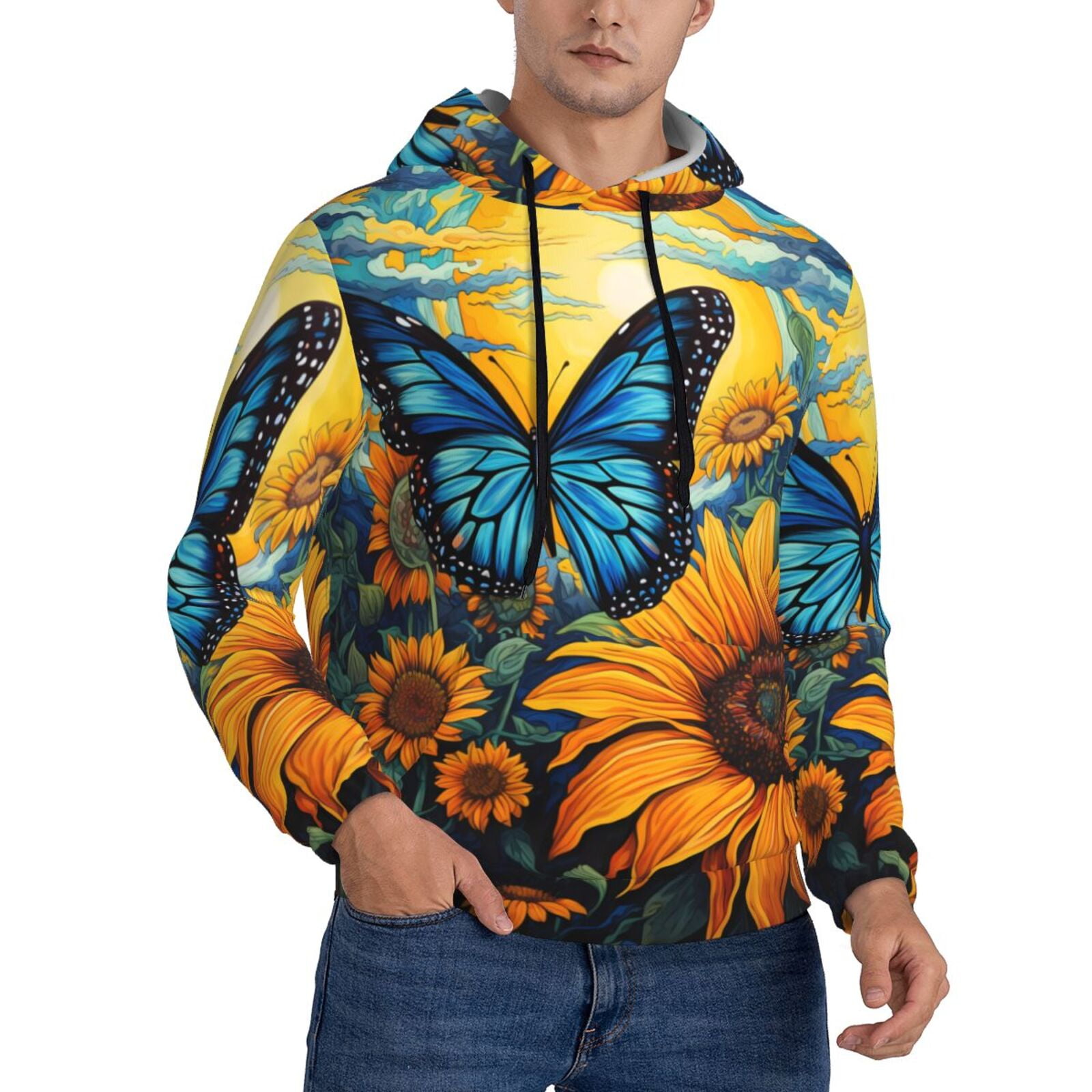 Sunflower With Bird And Butterfly Men's Zip Up Hoodie