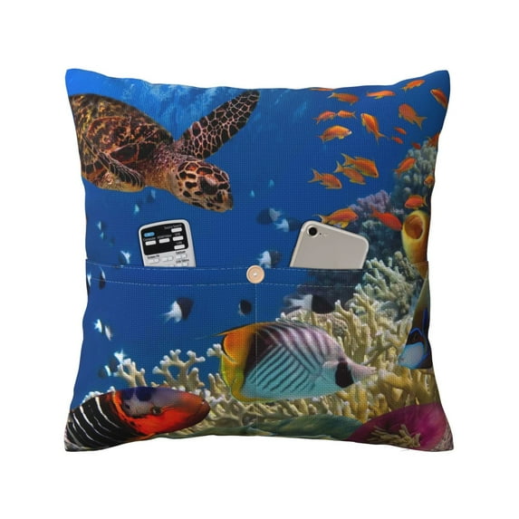 Bingfone Colorful Coral Reef Linen Throw Pillow Covers Cushion Case Pocket Button Vintage Farmhouse Pillowcase for Sofa Couch Bed 18"x18"