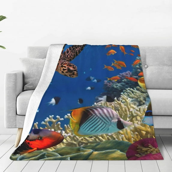 Bingfone Colorful Coral Reef Print Flannel Fleece Blanket Throw Blanket For Bed,Sofa,Couch,Travel,Camping(50"X40")