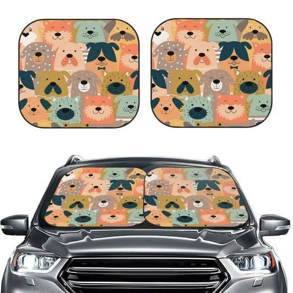 Bingfone Colorful Dogs Print 2-Piece Sun Shade Front Windshield - Foldable Car Front Window Sunshades For Most Sedans Suv Truck - Small