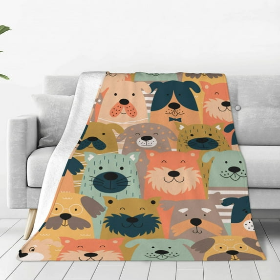 Bingfone Colorful Dogs Print Flannel Fleece Blanket Throw Blanket For Bed,Sofa,Couch,Travel,Camping(50"X40")