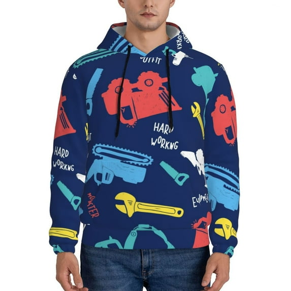 Bingfone Colorful Excavator Men'S Drawstring Hoodie Long Sleeve Pocket Sweatshirts-Small