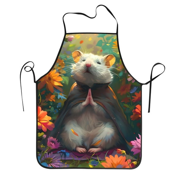Bingfone Colorful Flower Meditating Hamster for Tie-up Apron, Unisex Waterproof and Stain-Resistant Bib Apron for Kitchen Garden Painting