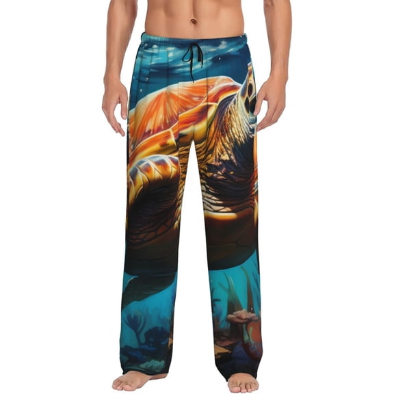 Bingfone Colorful Flower Sea Turtle Mens All Over Print Sleep Pajama Pants-X-Large