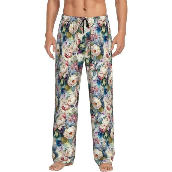 Bingfone Colorful Flowers Mens All Over Print Sleep Pajama Pants-Large