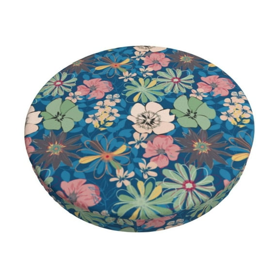 Bingfone Colorful Flowers Padded Round Bar Stool Cover Cushion with Elastic Fabric Round Chair Seat - Colorful Flowers