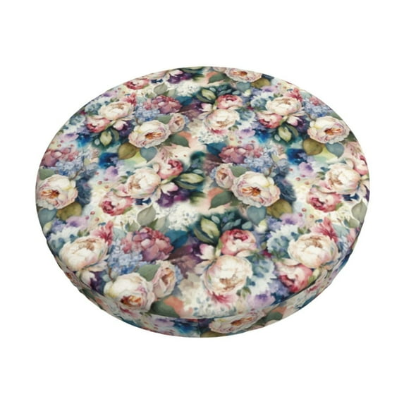 Bingfone Colorful Flowers Padded Round Bar Stool Cover Cushion with Elastic Fabric Round Chair Seat - Colorful Flowers
