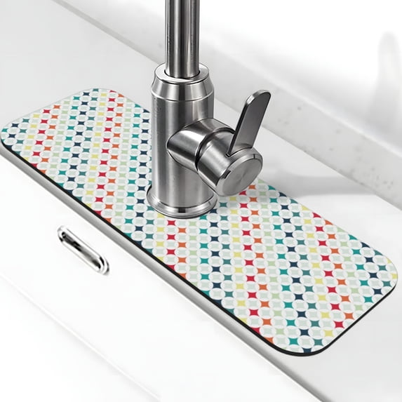 Bingfone Colorful Geometric Print Splash Guard for Sink Faucet,Super Absorbent Fast Drying Mat Sink-Splash Guard Behind Faucet Drip Catcher for Kitchen,Sink Mat,Dish Drying Mat