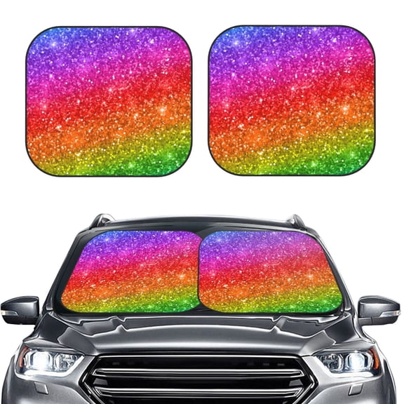 Bingfone Colorful Glitter Print 2-Piece Sun Shade Front Windshield - Foldable Car Front Window Sunshades For Most Sedans Suv Truck - Small