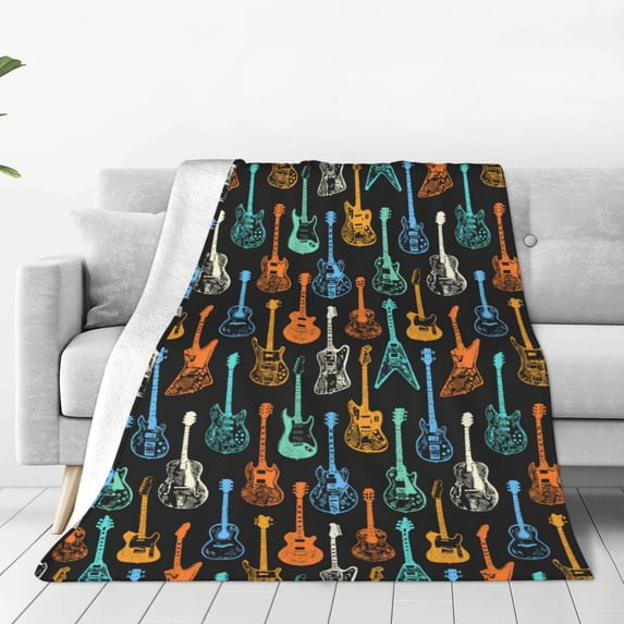 Bingfone Colorful Guitar Print Flannel Fleece Blanket Throw Blanket for Bed,Sofa,Couch,Travel,Camping(40"x30" )