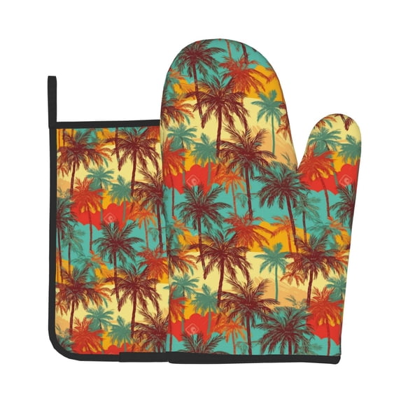 Bingfone Colorful Hawaii Palms Print Oven Mitts Pot Holders Set 2 PCS for Kitchen for Cooking Grilling Baking BBQ Pot Holders Cook Essentials
