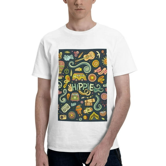 Bingfone Colorful Hippie Men'S Loose Fit Short-Sleeve Pocket T-Shirt