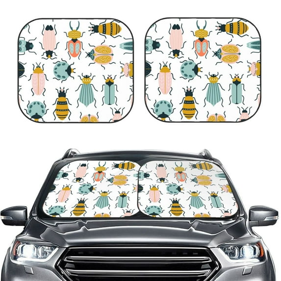 Bingfone Colorful Insects Windshield Sun Shade 2-Piece Foldable Car Front Window Sunshade For Most Sedans Suv Truck - Auto Sun Blocker Visor Protector Blocks Max Uv Rays - Small