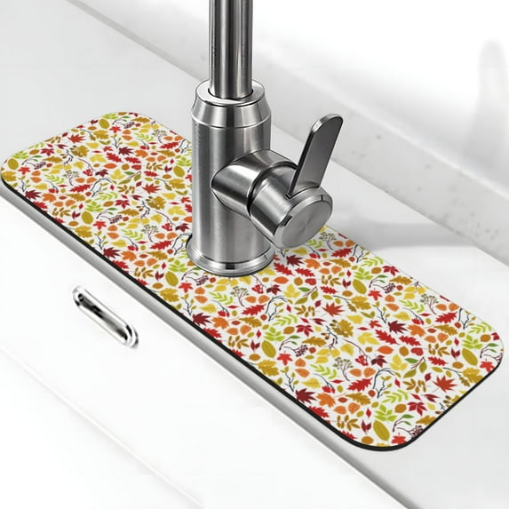 Bingfone Colorful Leaves Print Splash Guard for Sink Faucet,Super Absorbent Fast Drying Mat Sink-Splash Guard Behind Faucet Drip Catcher for Kitchen,Sink Mat,Dish Drying Mat
