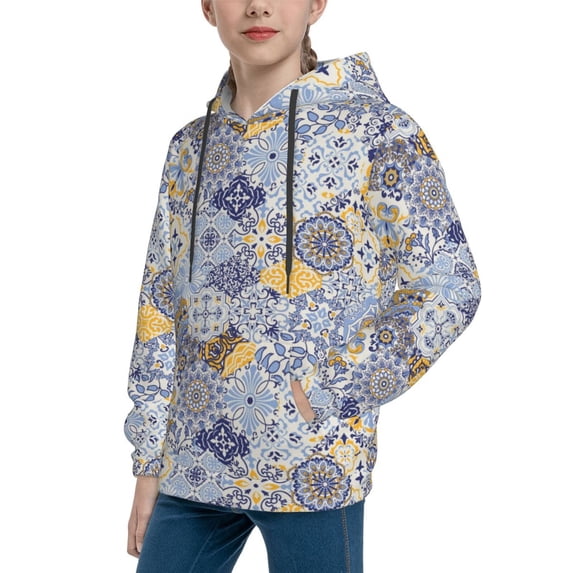Bingfone Colorful Mandalas Pattern Youth Classic Hoodies Soft Hooded Pullover Sweatshirts for Girls and Boys