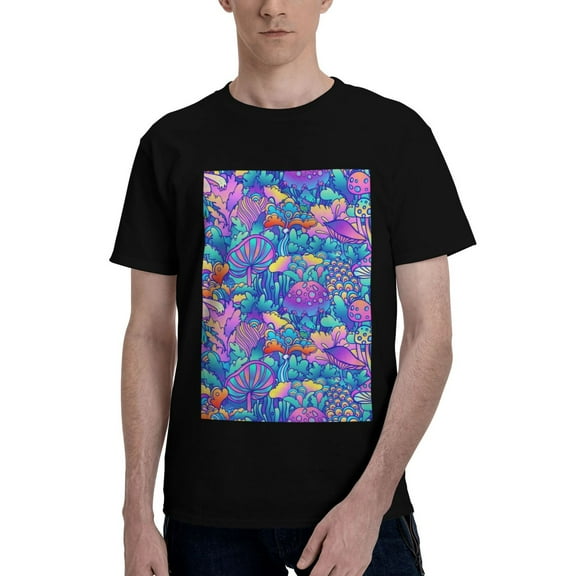 Bingfone Colorful Mushrooms Men'S Loose Fit Short-Sleeve Pocket T-Shirt