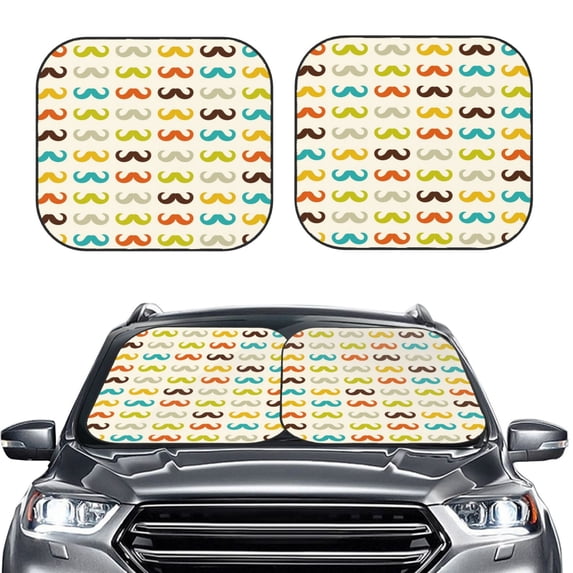Bingfone Colorful Mustache Windshield Sun Shade 2-Piece Foldable Car Front Window Sunshade for Most Sedans SUV Truck-Medium