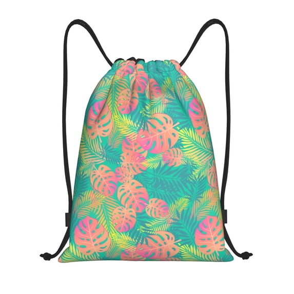 Bingfone Colorful Palm Leaves Drawstrings Backpacks Bags for Men Women Gym Drawstrings Bag-Medium