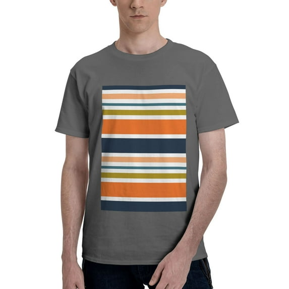 Bingfone Colorful Pastel Stripes Men'S Loose Fit Short-Sleeve Pocket T-Shirt